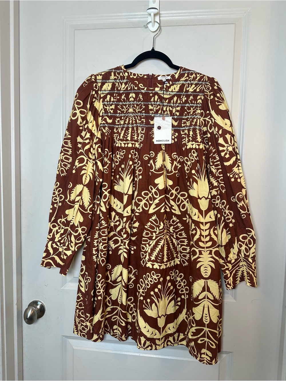 NEW MANOUSH Indian Block Print Cotton Baby Doll Luxury Dress, Size 34/4